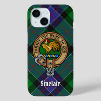 Clan Sinclair Crest over Hunting Tartan iPhone 15 Case