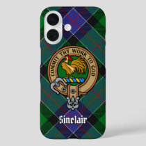 Clan Sinclair Crest over Hunting Tartan iPhone 16 Case