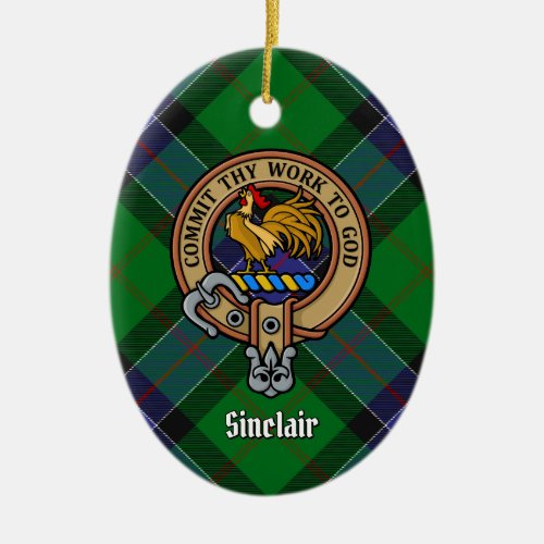 Clan Sinclair Crest over Hunting Tartan Ceramic Ornament