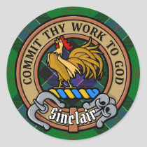 Clan Sinclair Crest over Hunting Tartan Classic Round Sticker