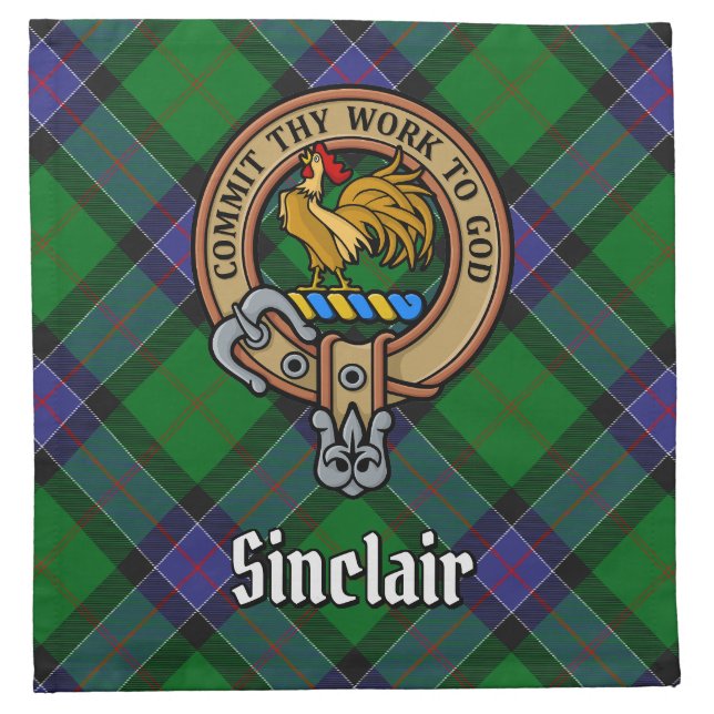 Clan Sinclair Crest over Hunting Tartan Cloth Napkin (Front)