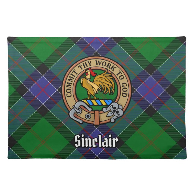 Clan Sinclair Crest over Hunting Tartan Cloth Placemat (Front)