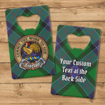 Clan Sinclair Crest over Hunting Tartan Credit Card Bottle Opener