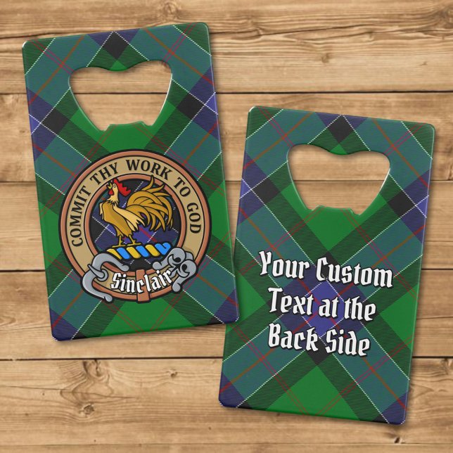 Clan Sinclair Crest over Hunting Tartan Credit Card Bottle Opener (Creator Uploaded)