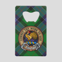 Clan Sinclair Crest over Hunting Tartan Credit Card Bottle Opener