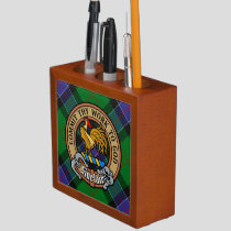Clan Sinclair Crest over Hunting Tartan Desk Organizer