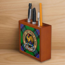 Clan Sinclair Crest over Hunting Tartan Desk Organizer