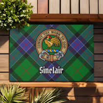 Clan Sinclair Crest over Hunting Tartan Doormat