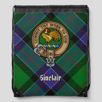 Clan Sinclair Crest over Hunting Tartan Drawstring Bag
