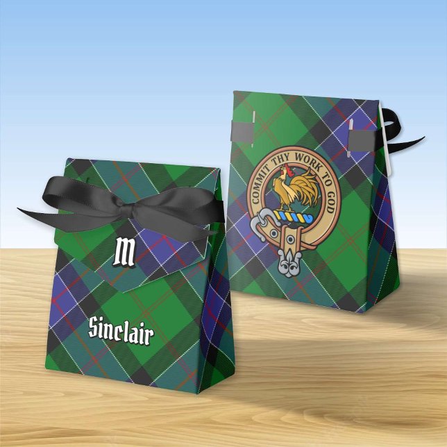 Clan Sinclair Crest over Hunting Tartan Favor Boxes (Creator Uploaded)