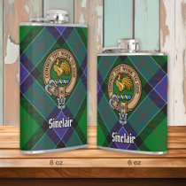 Clan Sinclair Crest over Hunting Tartan Flask