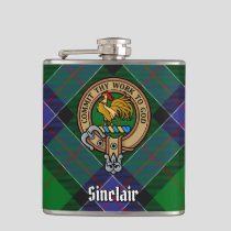 Clan Sinclair Crest over Hunting Tartan Flask