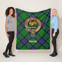 Clan Sinclair Crest over Hunting Tartan Fleece Blanket