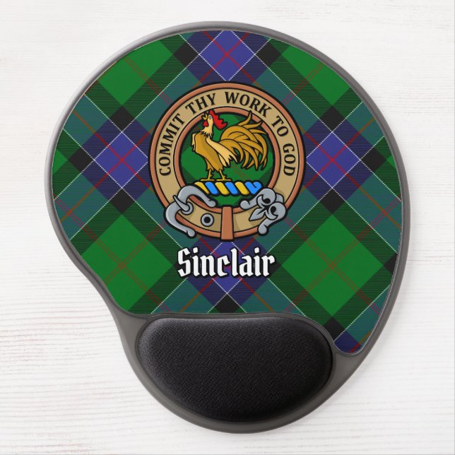 Clan Sinclair Crest over Hunting Tartan Gel Mouse Pad (Front)