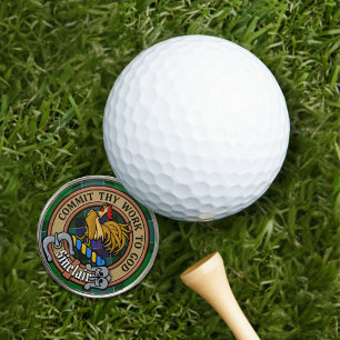 Clan Sinclair Crest over Hunting Tartan Golf Ball Marker