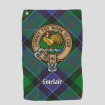 Clan Sinclair Crest over Hunting Tartan Golf Towel