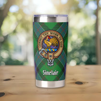 Clan Sinclair Crest over Hunting Tartan Insulated Tumbler