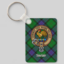 Clan Sinclair Crest over Hunting Tartan Keychain