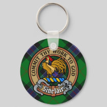 Clan Sinclair Crest over Hunting Tartan Keychain