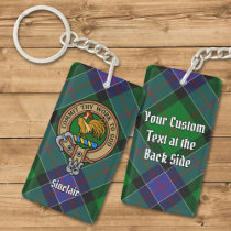 Clan Sinclair Crest over Hunting Tartan Keychain