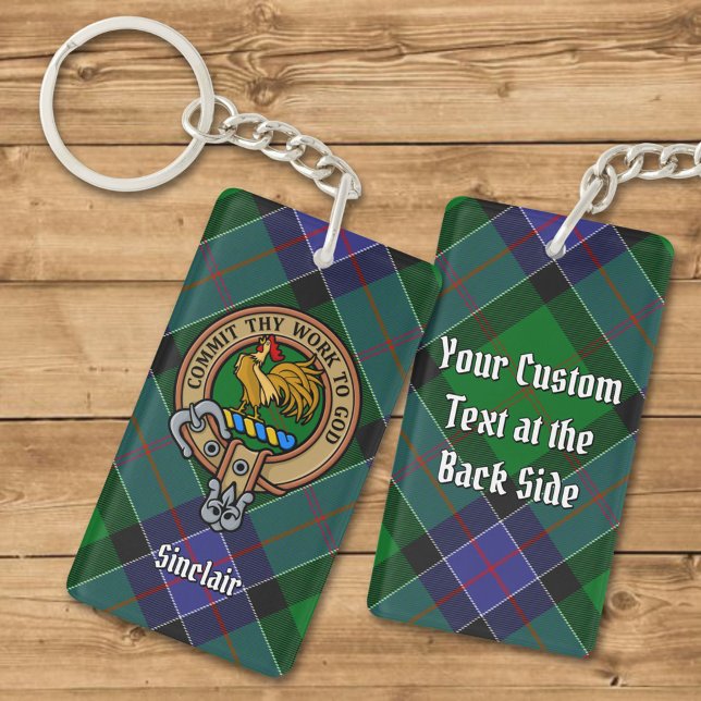 Clan Sinclair Crest over Hunting Tartan Keychain (Creator Uploaded)