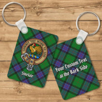 Clan Sinclair Crest over Hunting Tartan Keychain