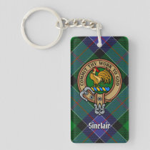 Clan Sinclair Crest over Hunting Tartan Keychain