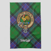 Clan Sinclair Crest over Hunting Tartan Kitchen Towel