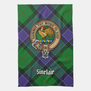 Clan Sinclair Crest over Hunting Tartan Kitchen Towel