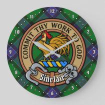 Clan Sinclair Crest over Hunting Tartan Large Clock
