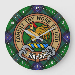 Clan Sinclair Crest over Hunting Tartan Large Clock