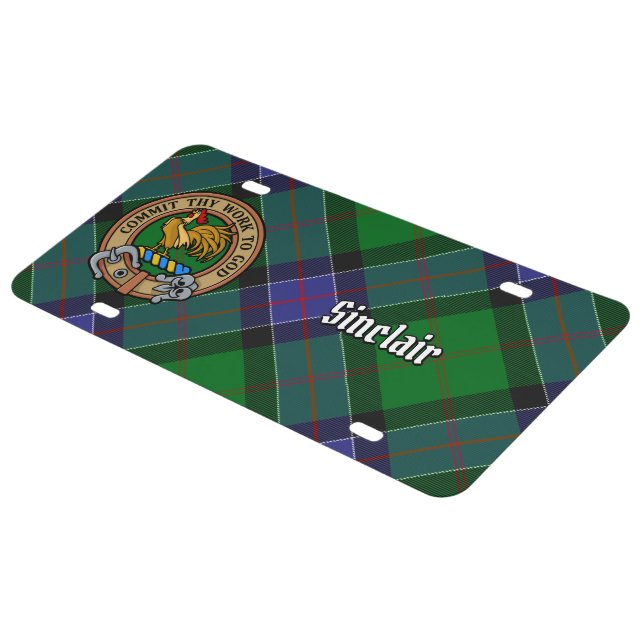 Clan Sinclair Crest over Hunting Tartan License Plate (Side)