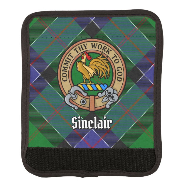 Clan Sinclair Crest over Hunting Tartan Luggage Handle Wrap (Front)