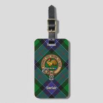 Clan Sinclair Crest over Hunting Tartan Luggage Tag