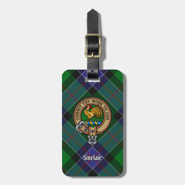 Clan Sinclair Crest over Hunting Tartan Luggage Tag (Front Vertical)