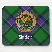 Clan Sinclair Crest over Hunting Tartan Mouse Pad