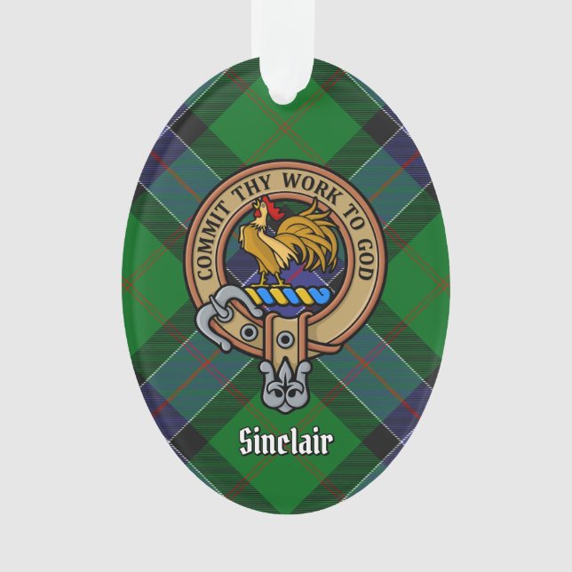 Clan Sinclair Crest over Hunting Tartan Ornament (Front)