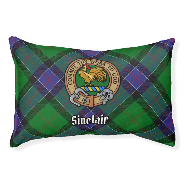 Clan Sinclair Crest over Hunting Tartan Pet Bed (Front)