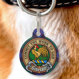 Clan Sinclair Crest over Hunting Tartan Pet ID Tag