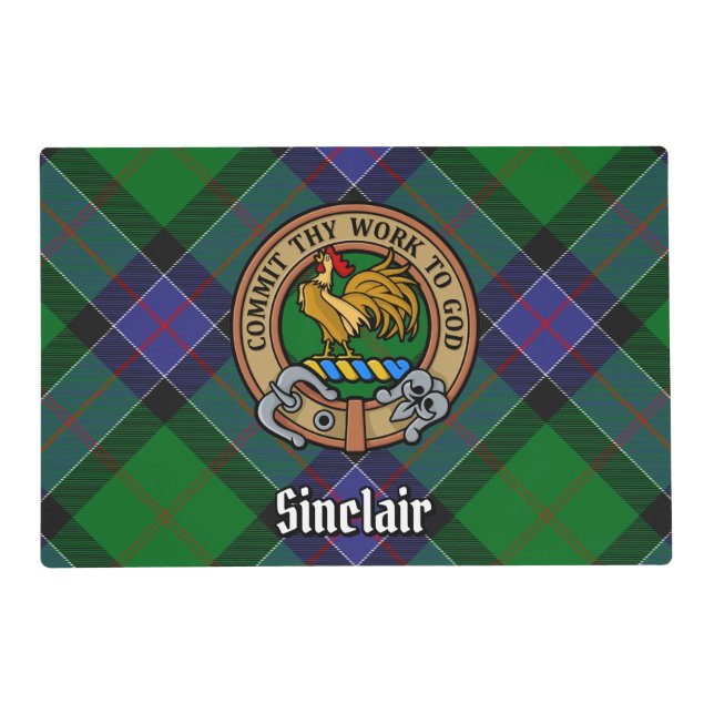 Clan Sinclair Crest over Hunting Tartan Placemat (Front)
