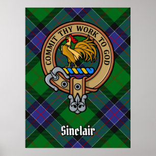 Clan Sinclair Crest over Hunting Tartan Poster