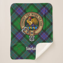 Clan Sinclair Crest over Hunting Tartan Sherpa Blanket