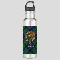 Clan Sinclair Crest over Hunting Tartan Stainless Steel Water Bottle