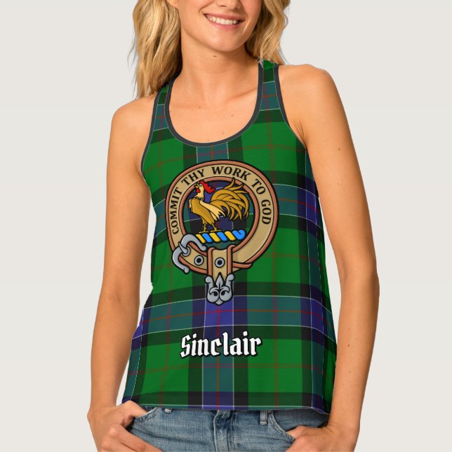 Clan Sinclair Crest over Hunting Tartan Tank Top (Front)