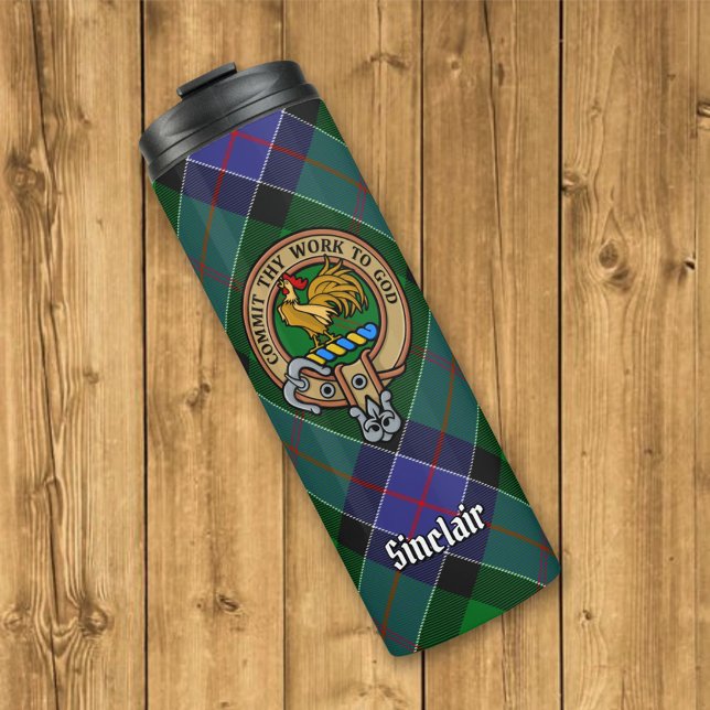 Clan Sinclair Crest over Hunting Tartan Thermal Tumbler (Creator Uploaded)