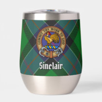 Clan Sinclair Crest over Hunting Tartan Thermal Wine Tumbler