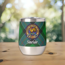 Clan Sinclair Crest over Hunting Tartan Thermal Wine Tumbler