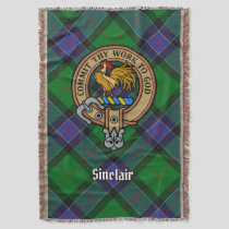 Clan Sinclair Crest over Hunting Tartan Throw Blanket