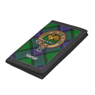 Clan Sinclair Crest over Hunting Tartan Tri-fold Wallet