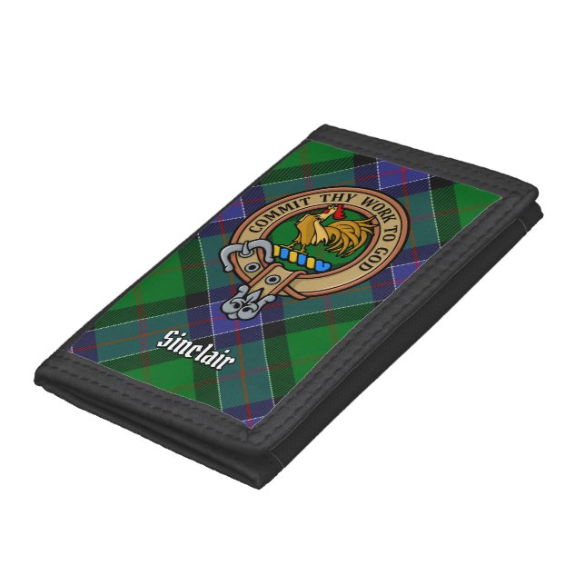 Clan Sinclair Crest over Hunting Tartan Trifold Wallet (Bottom)